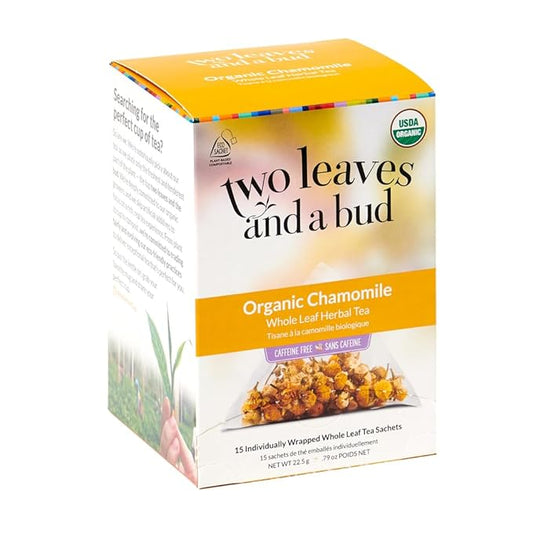 Two Leaves and a Bud Organic Chamomile Herbal Tea Bags, Naturally Caffeine Free, Whole Leaf Chamomile Tea in Compostable Sachets, 15 Count (Pack of 1) - Bloomnest