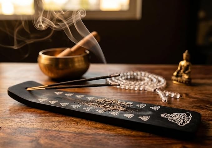 Wooden Holder with Nag Champa 250 GMS Incense Gift Set with Wooden Holder Hand-Rolled Agarbatti | Long-Lasting Floral Aroma for Pooja, Meditation & Home Fragrance Guruji+Divinity
