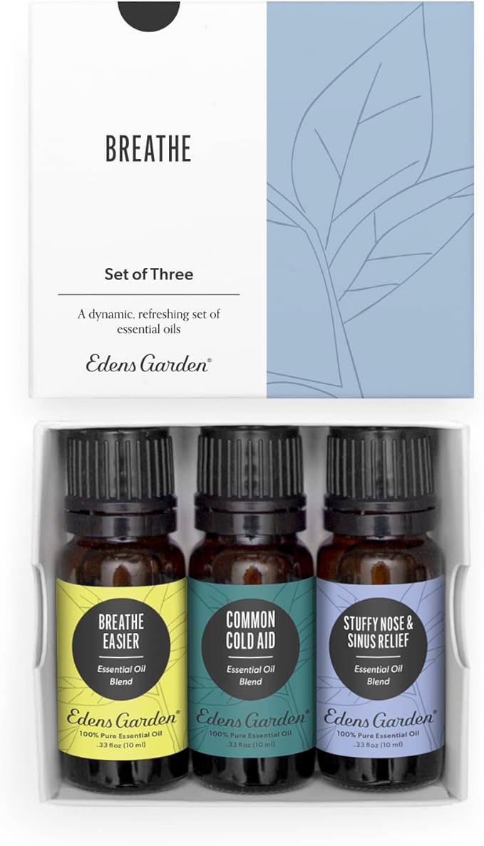 Edens Garden Essential Oils Breathe 3 Set – 100% Pure Therapeutic Grade, Natural Aromatherapy Oil for Stuffy Nose, Sinus & Cold Relief Kit – Undiluted for Diffusers & Humidifiers, 10 ml/ 3 Pack - Bloomnest