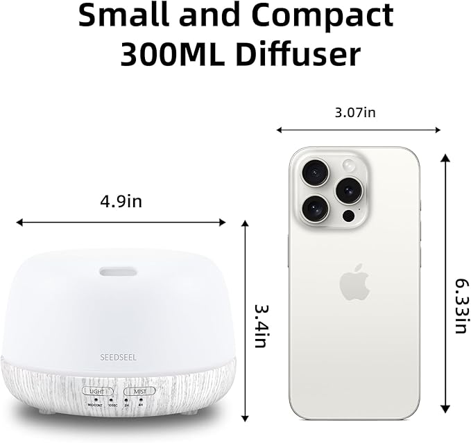300ML Essential Oil Diffuser with Remote Control, Aromatherapy Diffuser with 7-Color Changing LED Light for Bedroom, Home - Bloomnest