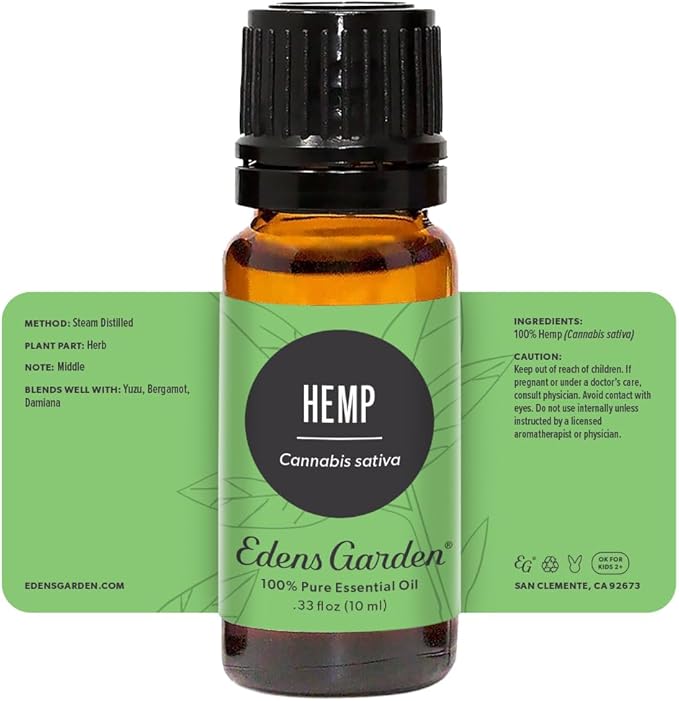 Edens Garden Hemp Essential Oil- 100% Pure Premium Grade, Undiluted, Natural, Therapeutic, Aromatherapy, The Best for Diffuser, Skin, Humidifiers, Kid Safe 10 ml (.33 fl oz) - Bloomnest