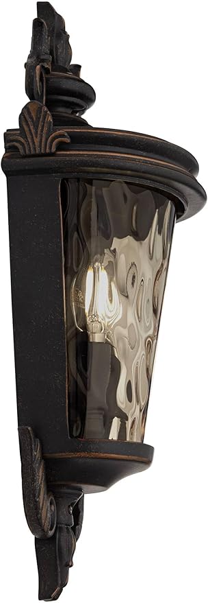 John Timberland Casa Marseille Vintage Outdoor Wall Light Fixture Veranda Bronze 17" Champagne Hammered Glass for Exterior House Porch Patio Outside Deck Garage Yard Front Door Garden Home - Bloomnest
