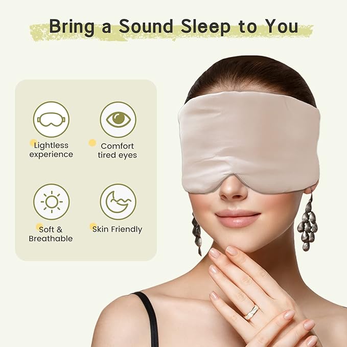 100% Handmade Bamboo Sleeping Eye Mask for Women for Men,Night Masks,Organic Sleep Mask,Blockout Eye Mask for Sleeping,Large Size Adjustable (1 PC, Apricot)