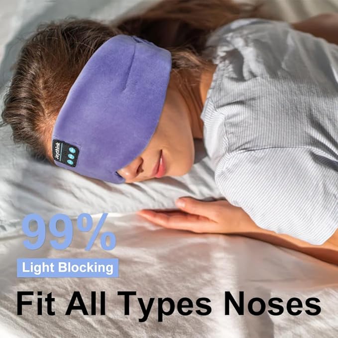 Joythink Sleep Headphones Bluetooth Sleep Mask Silk Headband Earphones Bluetooth Eye Mask for Sleeping On Side Blackout Soft Sleep Earphones Music Kids Children Eye Cover Purple - Bloomnest