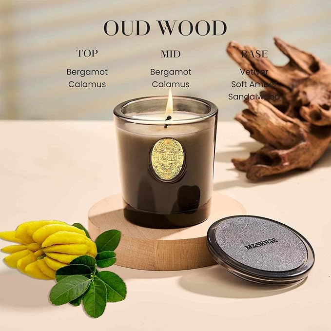 M&SENSE Natural Soy Candle | Oud Wood & Black | 9.2 oz, 50H Burn Time | Luxury Scented Candle for Relaxation, Gifting, Home Décor | Ideal for Bedroom, Office, Party Ambiance - Bloomnest