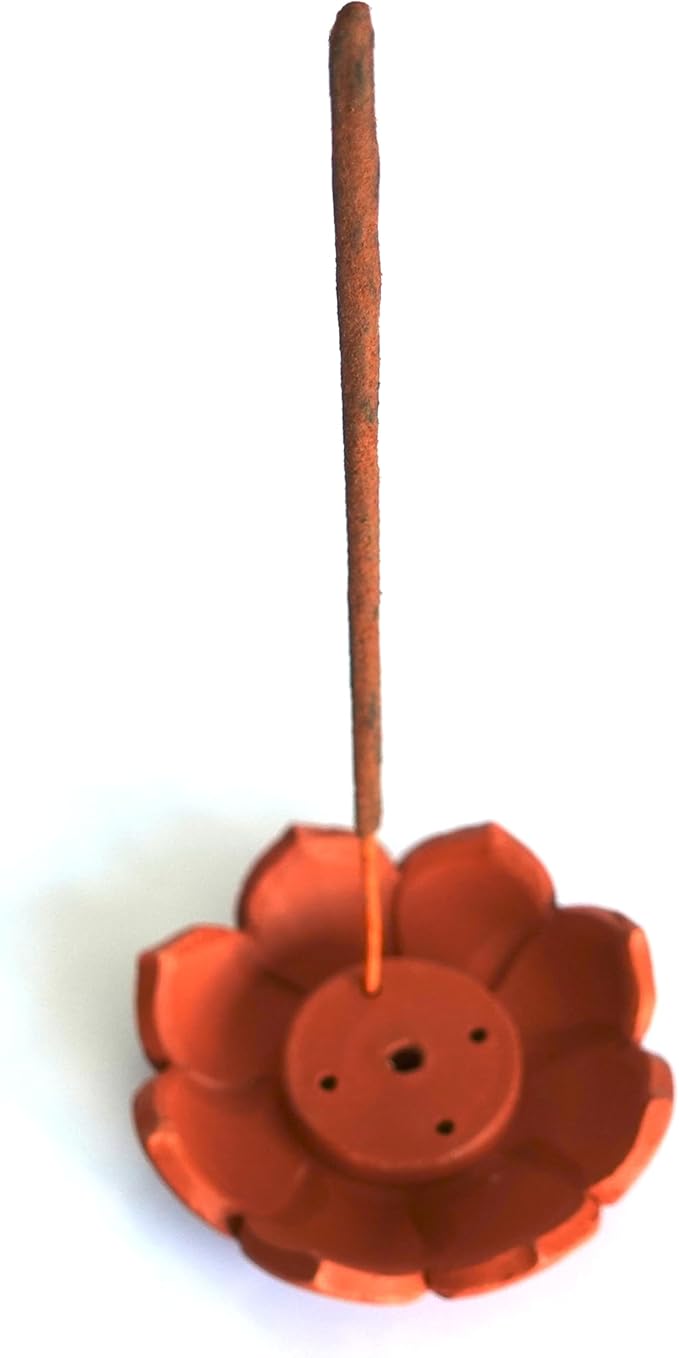 Handmade Terracota Incense Holder for Regular, Tibetan, Joss or Japanese Sticks, Cones, Bakhoor, Charcoal | Unglazed Clay Lotus Incense Burner Ash Catcher | Incense Stand | DIY Painting