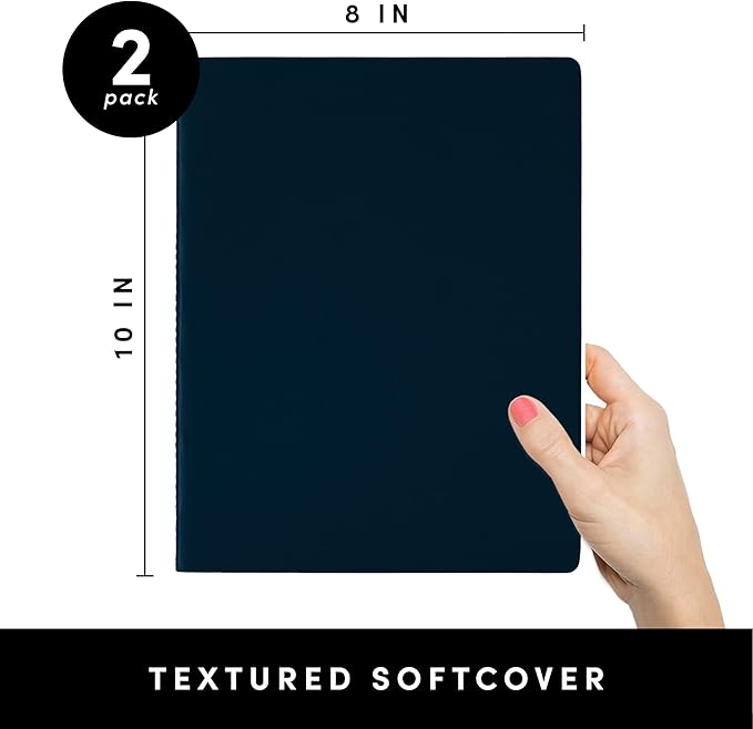 PAPERAGE Soft Cover Blank Journal Notebook, 2 Pack, (Navy), 100 Pages, Large 7.5 inches x 9.5 inches, Ideal for Sketch Book, Note Taking & Travel Journal - Bloomnest