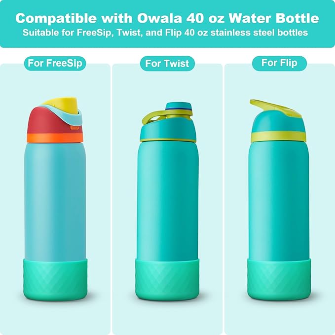 2PCS Silicone Water Bottle Boot for Owala 24oz 32oz 40oz, Anti-Slip Protective Sleeve Bottom Bumper Protector for FreeSip, Twist, and Flip Stainless Steel Water Bottles Alwenid