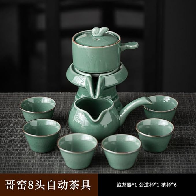 Chinese Gongfu Tea Gift Set Service Automatic Handmade Stone-Mill Design Porcelain Tea Pot 6 Cups Japanese Kung Fu Tea for Adults Men Women Tea Ceremony Party Home Office Decor - Bloomnest