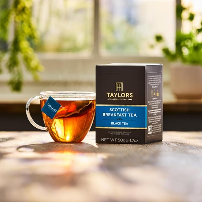 Taylors of Harrogate Scottish Breakfast Black Tea Individually Wrapped Bags, 20 Count (Pack of 6), Strong, Malty and Full, Caffeinated, Enjoy Hot or Iced, 120 Teabags Total - Bloomnest