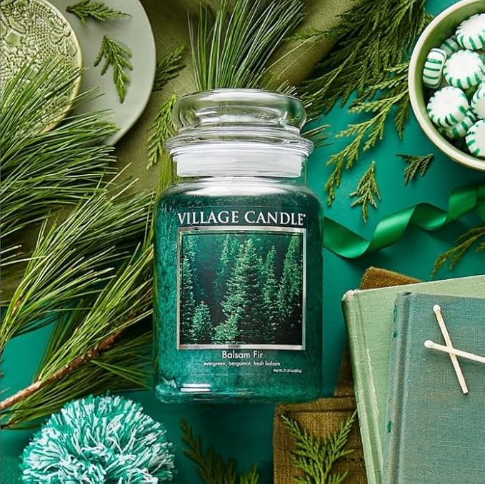 Village Candle Balsam Fir Large Apothecary Jar, Scented Candle, 21.25 oz., Green - Bloomnest