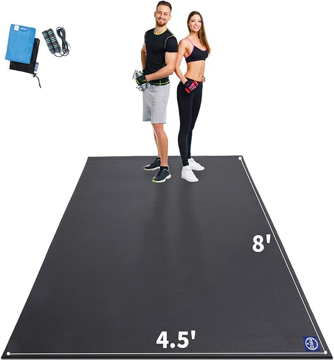 MRO Extra Large Exercise Mat For Home Gym, 8'x4.5'/7'x4.5'/6'x4.5'(7mm) Workout Mats for Gym Flooring, Non-Slip, Extra Thick Durable Cardio Mat, Ideal for Plyo, Weights, MMA, Jump Rope -Shoe Friendly - Bloomnest