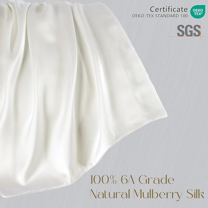 ZIMASILK 100% Pure Mulberry Silk Pillowcase for Hair and Skin Health,Soft and Smooth,Both Sides Premium Grade 6A Silk,600 Thread Count,with Hidden Zipper,1pc(Standard 20''x26'',Ivory) - Bloomnest