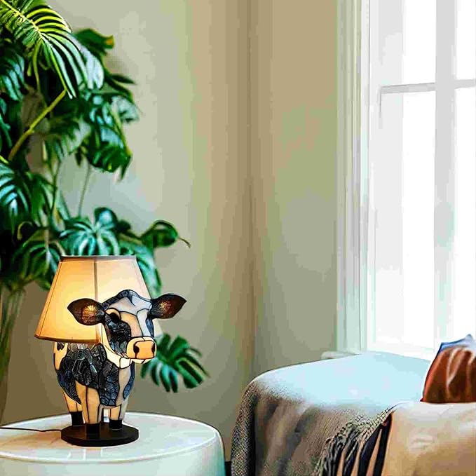Cow Lamp, 3D Animal Table Lamp, Cute Highland Cow Bedside Lamp, Energy-Saving Portable Animal Table Lamp, Cow Night Light with USB Ports Suitable for Living Room, Bedroom, Home Office - Bloomnest