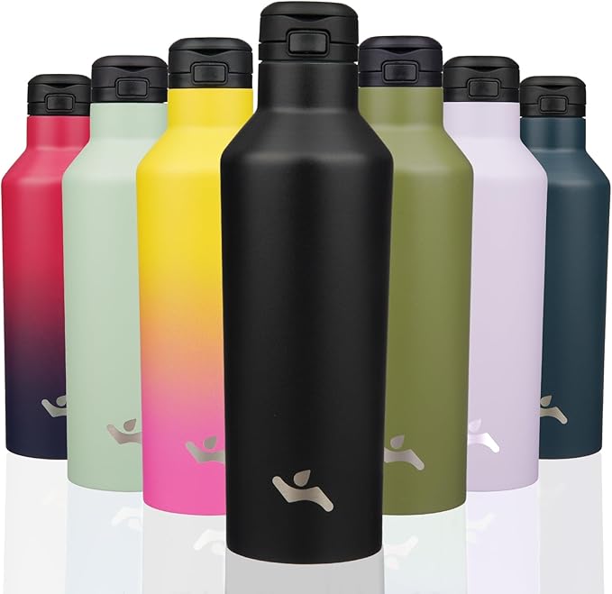 Insulated Water Bottle with Straw,25 OZ Double Wall Vacuum Stainless Steel Water Flask with 2 Lids,Black - Bloomnest
