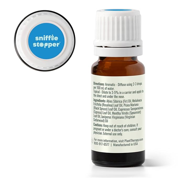 Plant Therapy Kids Sniffle Stopper Essential Oil Blend, 10 mL (1/3 oz), Respiratory Support Essential Oil Blend, Helps Clear Congestion, 100% Pure, Undiluted - Bloomnest