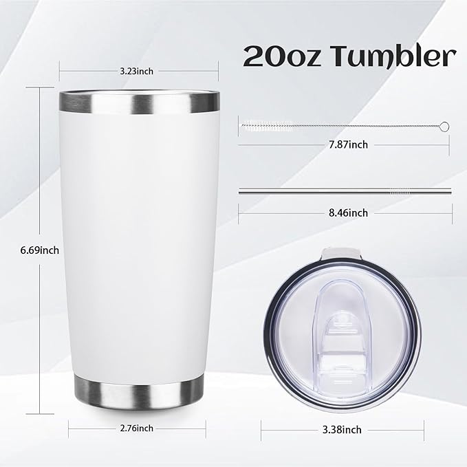 20oz Tumbler Bulk with Lid and Straw, Stainless Steel Double Wall Vacuum Insulated Travel Mug, Powder Coated Coffee Cups for Hot and Cold Drinks,Funny Gifts for Women Men(White,4) - Bloomnest