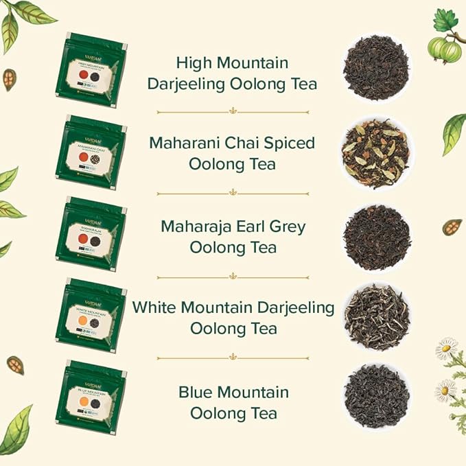 VAHDAM Assorted Oolong Tea Sampler Gift Set (5 Flavors) – Gluten-Free, Non-GMO | 5 Unblended Loose Leaf Teas | Tea Variety Pack | Gift for Women & Men - Bloomnest