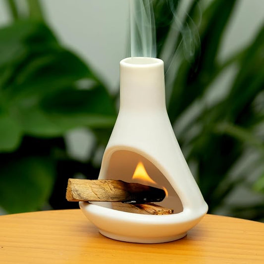 Ceramic Chiminea Palo Santo Holder and Burner - Modern Medieval Incense Candle and Matchstick Mini Chiminea for Wood Sticks and Bulk Incense with Ash Catcher - Zen-Inspired Home Decor Gift - Bloomnest