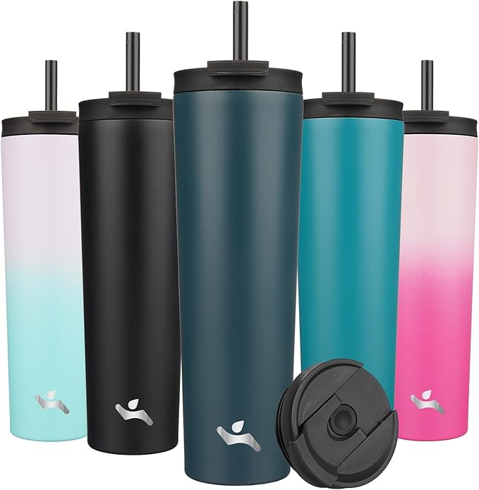 34 OZ Insulated Tumbler with Lid and 2 Straws Stainless Steel Water Bottle Vacuum Travel Mug Coffee Cup,Navy blue - Bloomnest