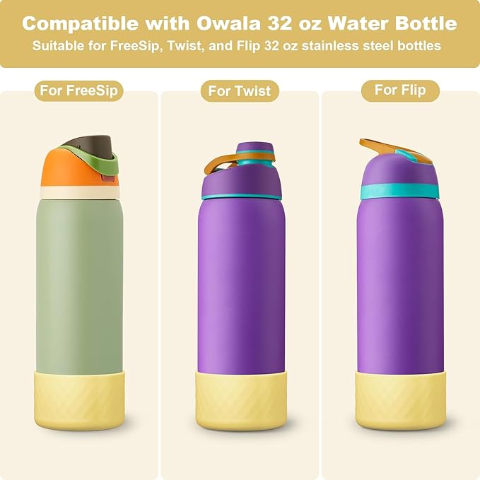 2PCS Silicone Water Bottle Boot for Owala 24oz 32oz 40oz, Anti-Slip Protective Sleeve Bottom Bumper Protector for FreeSip, Twist, and Flip Stainless Steel Water Bottles Alwenid