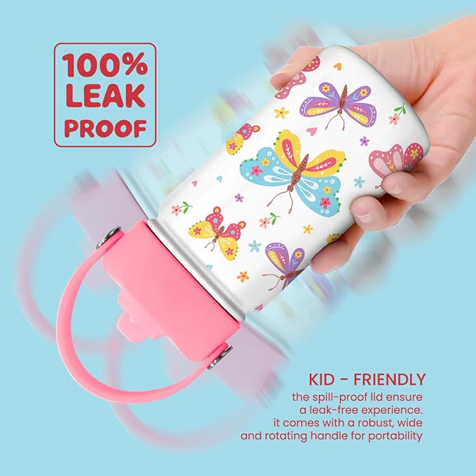 Kids Water Bottle with Straw Lid - 12 Oz Insulated Stainless Steel Water Bottles for Kid Girl- Travel Cup for School Sports - Bloomnest