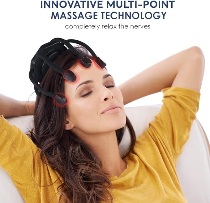 Scalp Massager, Head Massager Scalp Stress Relax, Electric Scalp Massager with 3 Modes & 8 Vibrating Contacts, Portable Cordless 360 Degree Vibrating Massager (White) Bloomnest
