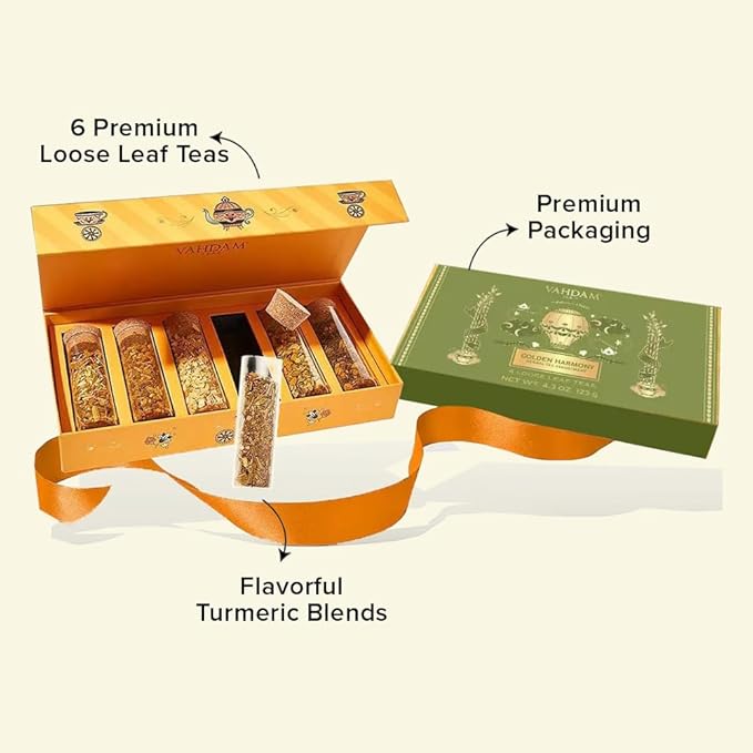 VAHDAM, Limited Edition - Turmeric Herbal Wellness Tea Gift Set - 6 Oprah's Favourite Turmeric Herbal Blends in Gift Box | Gluten Free, Non GMO | Gifts for Him/Her | Tea Gifts for Men & Women - Bloomnest