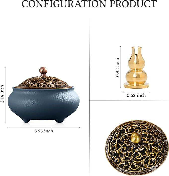 Coil Incense Burner， Ceramic Cone Incense Burner Holder Suitable for Incense/Cone/Coil/Stick, Sage, Mosquito Incense, and Charcoal. Incense Holder+Fireproof Cotton Inside. - Bloomnest