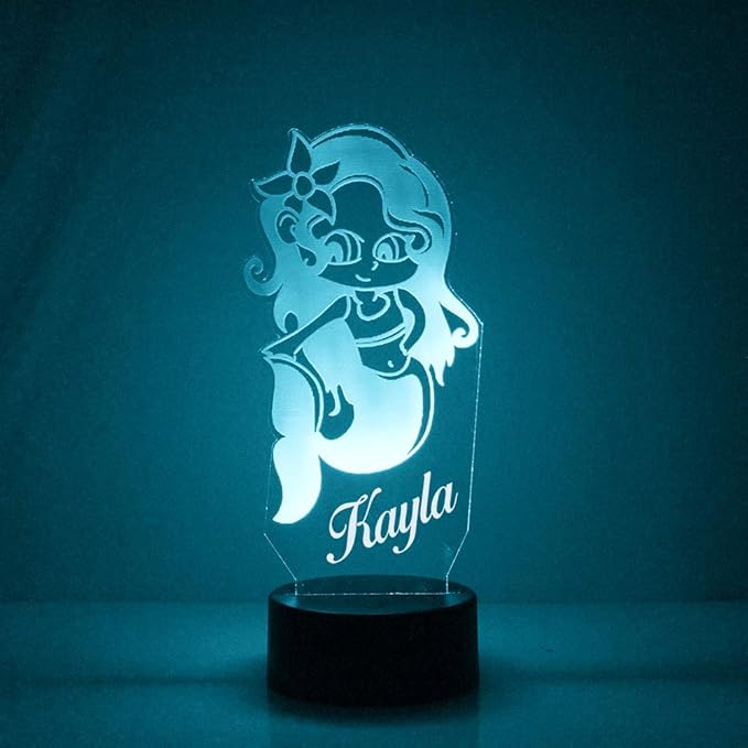 Mermaid Custom 3D Illusion Lamp with Remote | LED Night Light with Personalized Name, Logo, Image, Design | 4 Modes, 16 Light Colors | USB or Battery Power | Made in The USA - Bloomnest