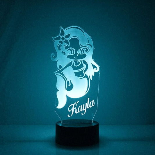 Mermaid Custom 3D Illusion Lamp with Remote | LED Night Light with Personalized Name, Logo, Image, Design | 4 Modes, 16 Light Colors | USB or Battery Power | Made in The USA - Bloomnest