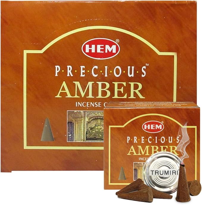 TRUMIRI Precious Amber Incense Cones & Cone Incense Burner Bundle: 120pcs (12 Sets of 10pcs) TRUMIRI