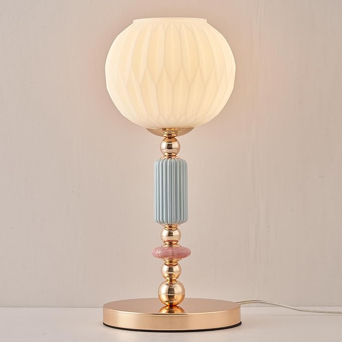 Modern Milk White Glass Table Lamp Bedside Nightstand Lamp Metal Desk Light with Plug Cord Switch for Bedroom Living Room Dining Room - Bloomnest