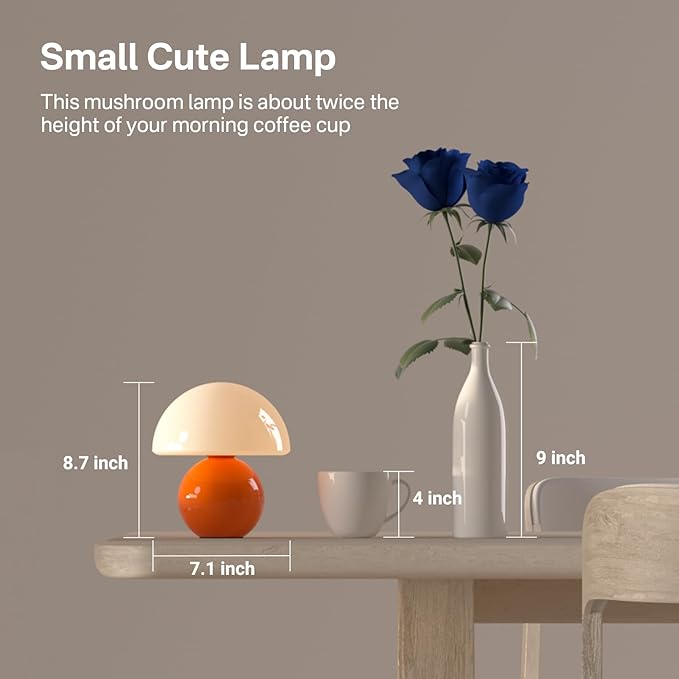 Mushroom Lamp Table Lamp for Bedroom,Desk Bedside Small Lamps for Living Room Night Stands,Mushroom Decor Cute Mini Modern Mid Century Lamps,Unique Aesthetic Home Living Room Decor(Orange) - Bloomnest