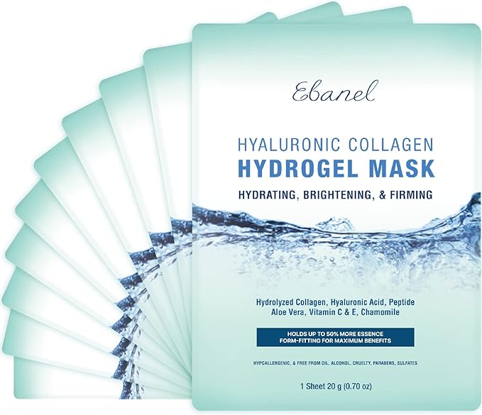 Ebanel 10 Pack Hydrogel Collagen Face Mask with Hyaluronic Acid, Vitamin C, Peptide, Aloe, Instant Brightening Hydrating Face Masks Skincare Korean Sheet Mask, Skin Firming, Lifting Anti Aging Masks - Bloomnest