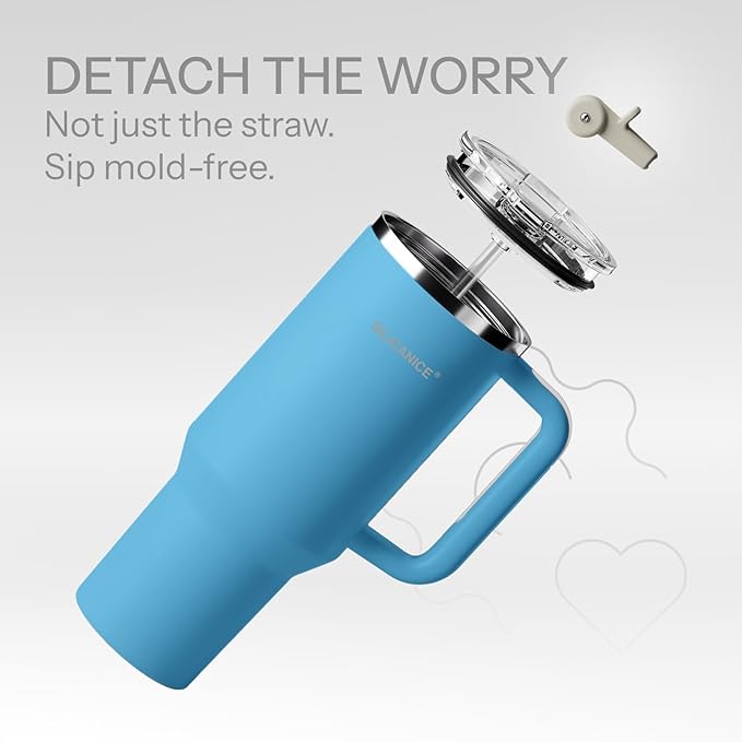Easy Clean Pro Tumbler - 40 oz Water Bottle with Handle & Quick-Disassemble Flip Straw, Leak Resitance,Double Wall Insulated Stainless Steel, Dishwasher Safe, BPA-Free,Gifts for Women & Men - Bloomnest