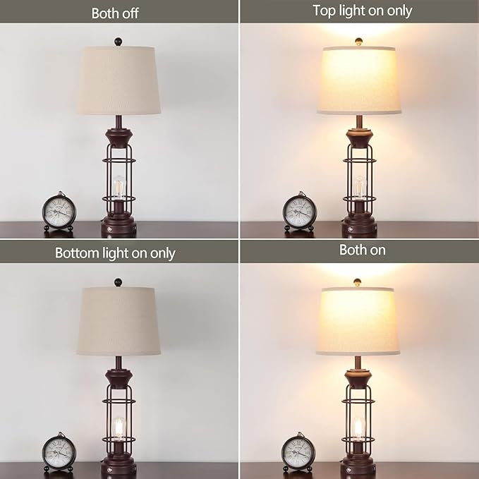 Table Lamps for Living Room Set of 2, 28" Tall Farmhouse Table Lamp with Oil Rubbed Bronze Finish, Bedroom Lamps for Nightstand with White Oatmeal Lampshade, 4 Bulbs Included - Bloomnest