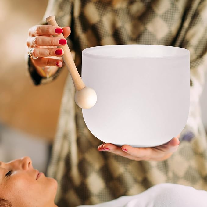 TOPFUND G Note Crystal Singing Bowl Throat Chakra 8" with Heavy Duty Carrying Case and Suede Mallet