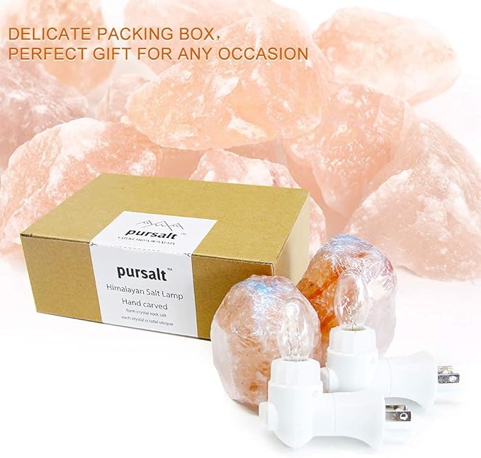 2 Pack Himalayan Natural Salt Lamp Night Light Plug in, Certificated 360 Degree Rotatable Wall Plug with Extra 4 Replacement Bulbs for Bathroom Bedroom, Pink Crystal Rock Salt Hand Crafted - Bloomnest