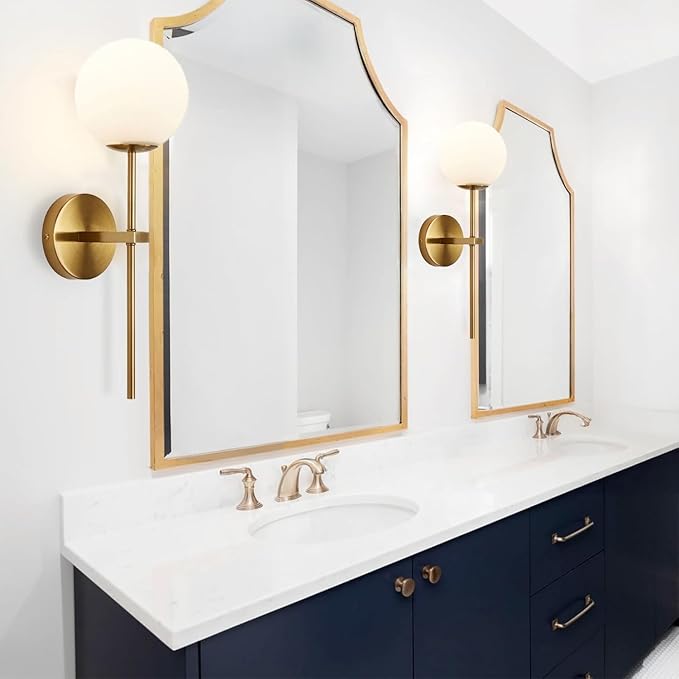 KEFA Gold Battery Operated Wall Sconces Set of 2, Modern Remote Wall Lamp Globe Glass Shade,Not Hardwired Rechargeable Wall Lights Fixture with Timer and Dimmable for Bedroom Living Room Bathroom - Bloomnest