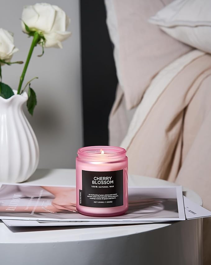 M&SENSE Cherry Blossom Scented Spring Candle, Best Smelling Stress Relief Aromatherapy Candle, 50 Hours 7.05oz Natural Soy Wax Romantic Candle Gifts for Women & Home Decor - Bloomnest
