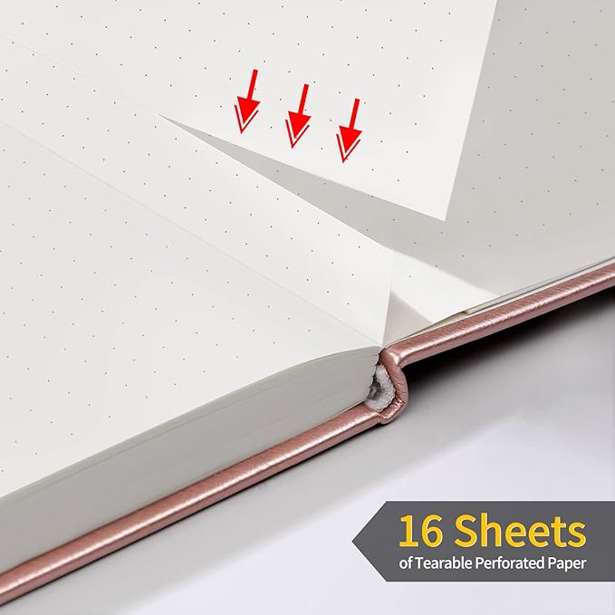 Annecy Numbered Bullet Dotted Journal Notebook, Medium 5.5x 8.25, 160 Pages 100GSM Writing Paper, A5 Rose Gold Faux Leather Cover with Pen Loop - Bloomnest
