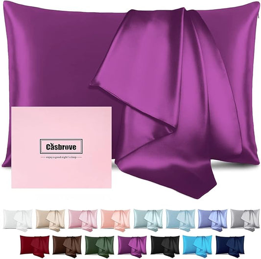 Silk Pillowcase for Hair and Skin Mulberry Silk Pillow Cases Soft Breathable Smooth Both Sided Natural Silk Pillowcase with Zipper Beauty Sleep 1 Pack for Gift (Standard, Purple) - Bloomnest