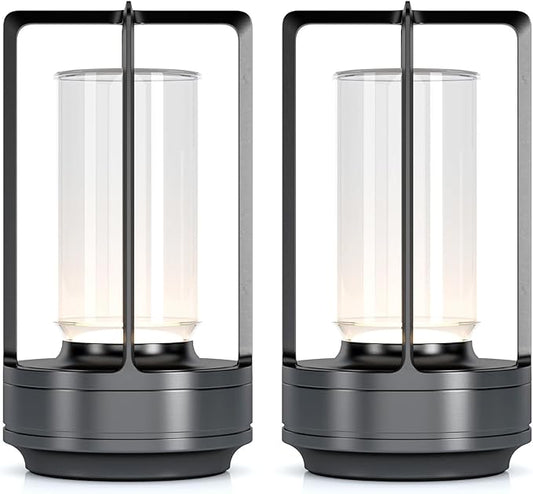 Portable Metal Table Lamp for Indoor/Outdoor ,Rechargeable Cordless LED Lamp, 3-Colour Infinitely Dimming Battery Powered Small Desk Lamp, Restaurant/Bedroom/Bar/Coffee/Camping Light (Grey Set of 2) - Bloomnest