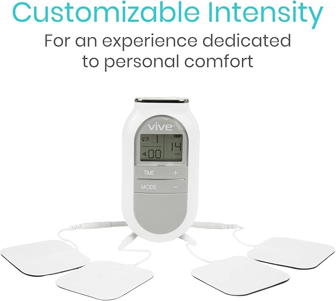 Vive Stim Machine Portable Muscle Stimulator - Digital TENS Unit Electrode Pad Device - Electrotherapy Massager for Neck, Back, Nerve and Sciatica Pain Relief - Personal Electric Home EMS Therapy Vive