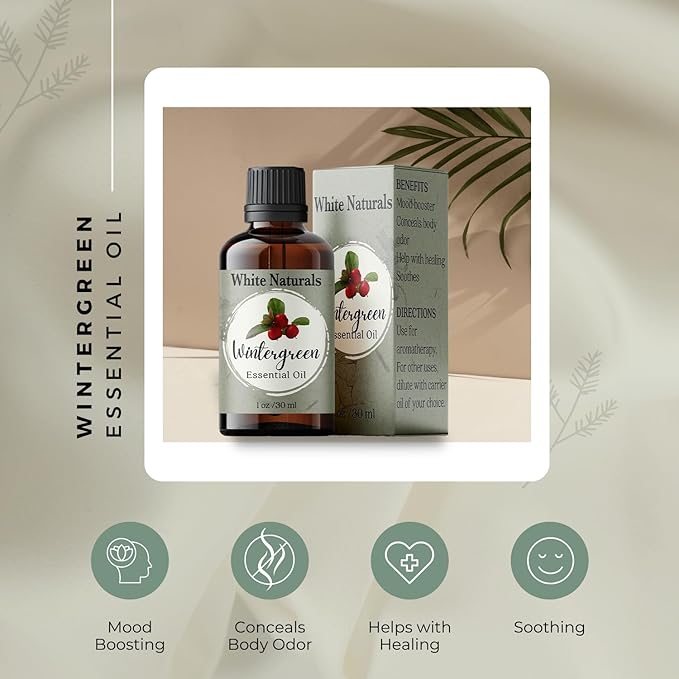Wintergreen Essential Oil,100% Pure Natural Organic Therapeutic Grade for Aromatherapy Diffuser, Winter Green Oil for Inhalation Therapy, DIY Soap Candle Making, Refreshing, Crisp & Woodsy Scent - Bloomnest