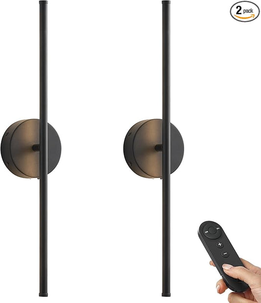 Battery Operated Wall Sconces, Dimmable Wall Sconces Set of Two, 350°Rotate, 3000K LED Black Wireless Wall Light for Living Room, Bedroom,Hallway, 20.4 Inch (2 Pack) - Bloomnest