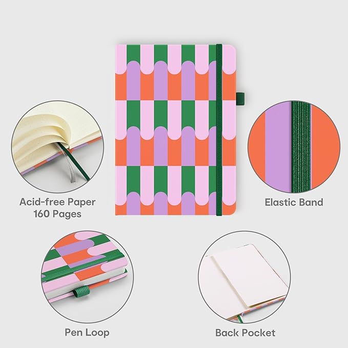 &And Per Se Dotted Journal Notebook, A5 Hardcover Bullet Dotted Journal, 160 Pages 100 gsm Thick Paper, 3 Sheets of Stickers Included - 5.7'' x 8'' (Color Block) - Bloomnest
