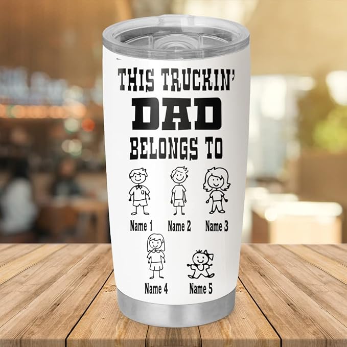 Personalized Best Truckin' Grandpa Ever Truck Driver Tumbler Cup Gift Father's Day, Grandpa, Grandfather, Trucker, Truck Driver 20oz 30oz Insulated Coffee/Tea Tumbler with Lid - Bloomnest