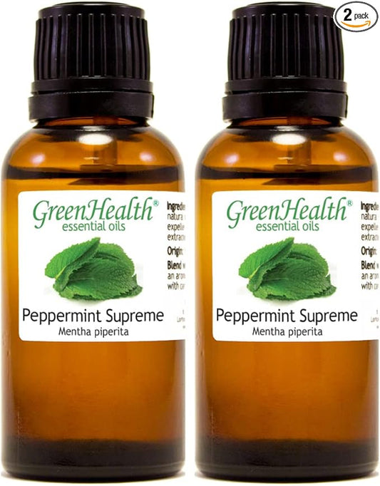 2-Pack Peppermint Essential Oil – 100% Pure Mentha Piperita – Two 1 fl oz Amber Glass Bottles – Aromatherapy, Diffusers – GreenHealth - Bloomnest